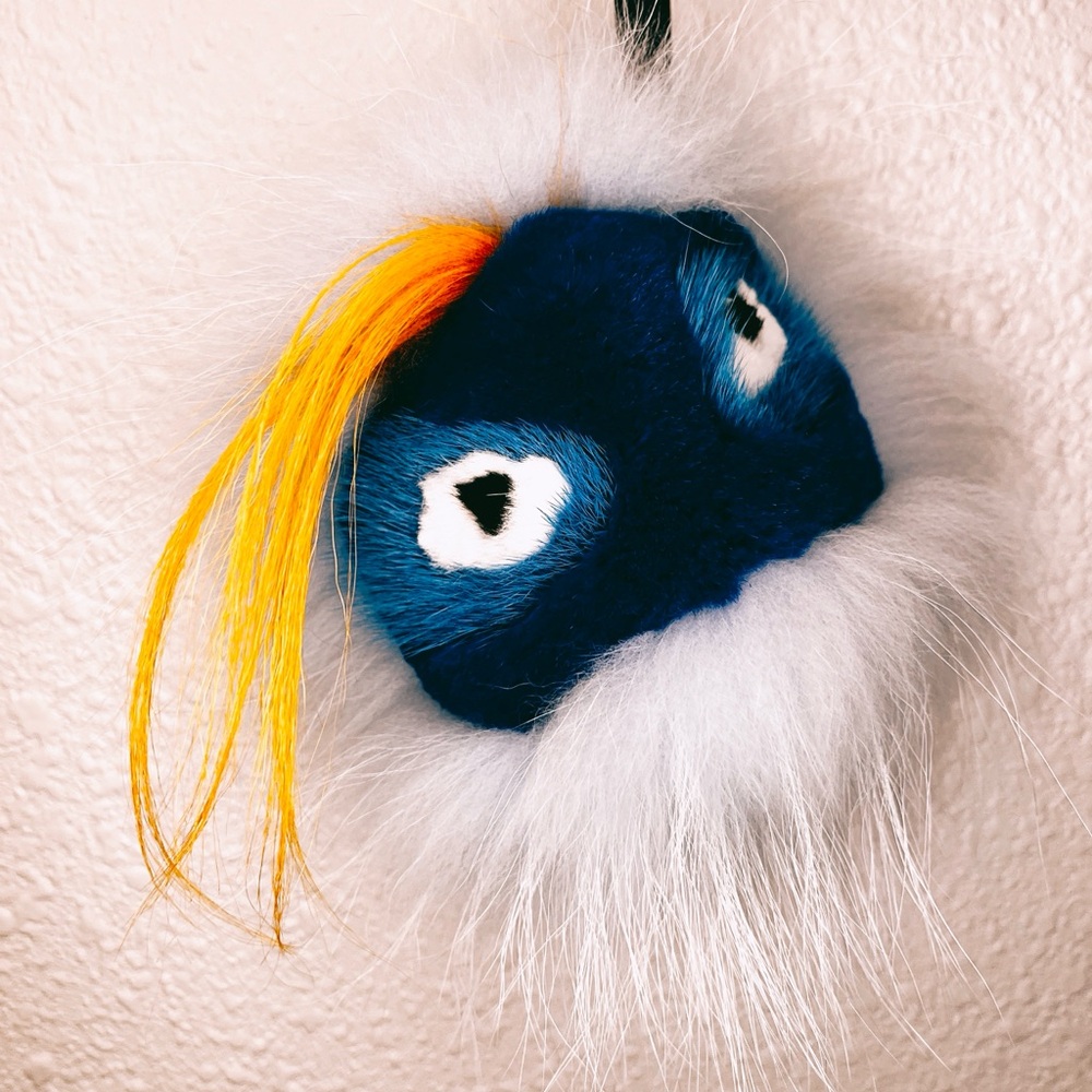Furry Blue and White Women's Bag Charm
